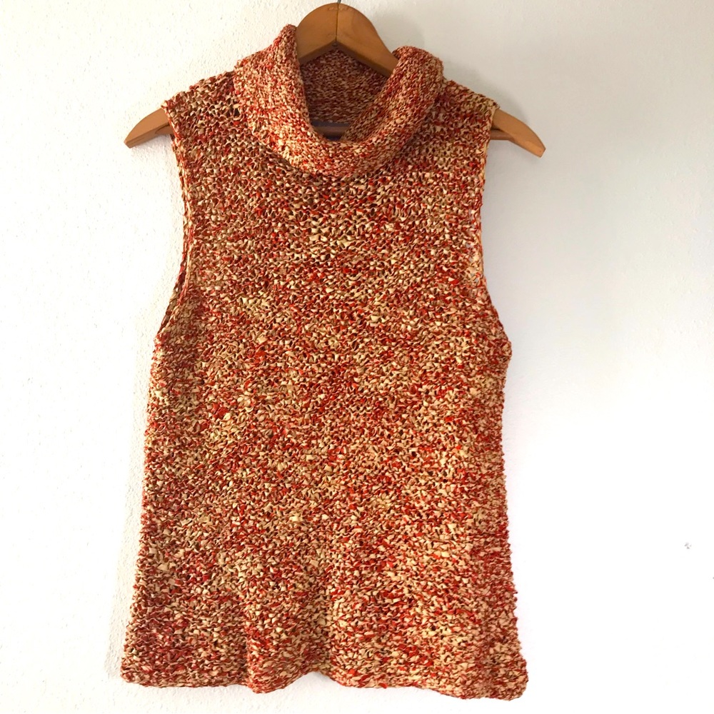 Sigrid Olsen Sleeveless Top Hand Knitted 100% Silk with Cowl Turtleneck